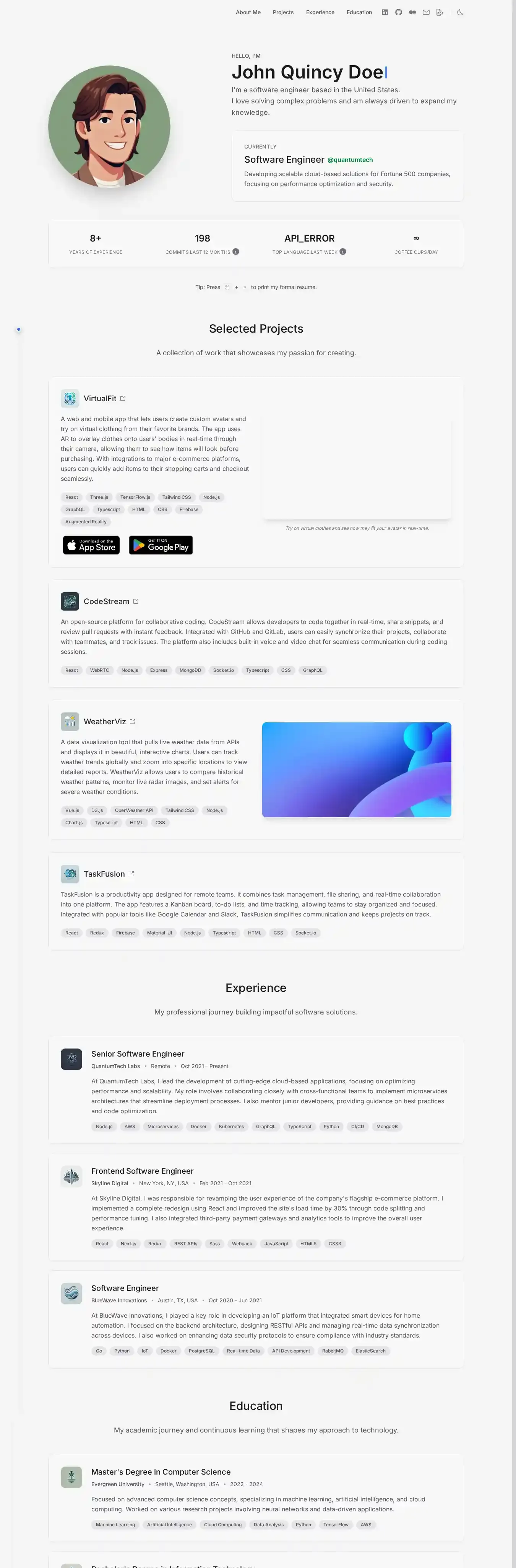 Auren Portfolio home page on desktop