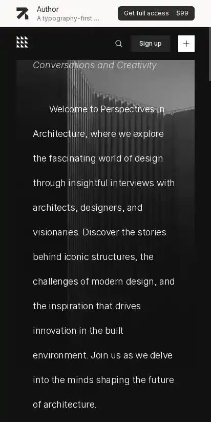Author - Astro & EmDash CMS home page on mobile