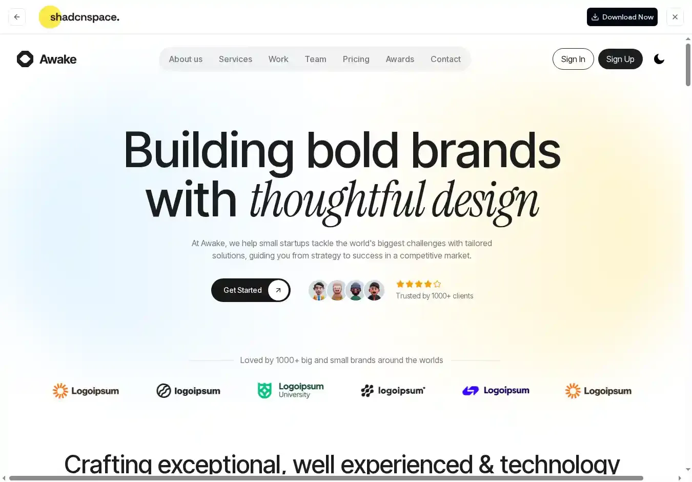Awake home page on desktop