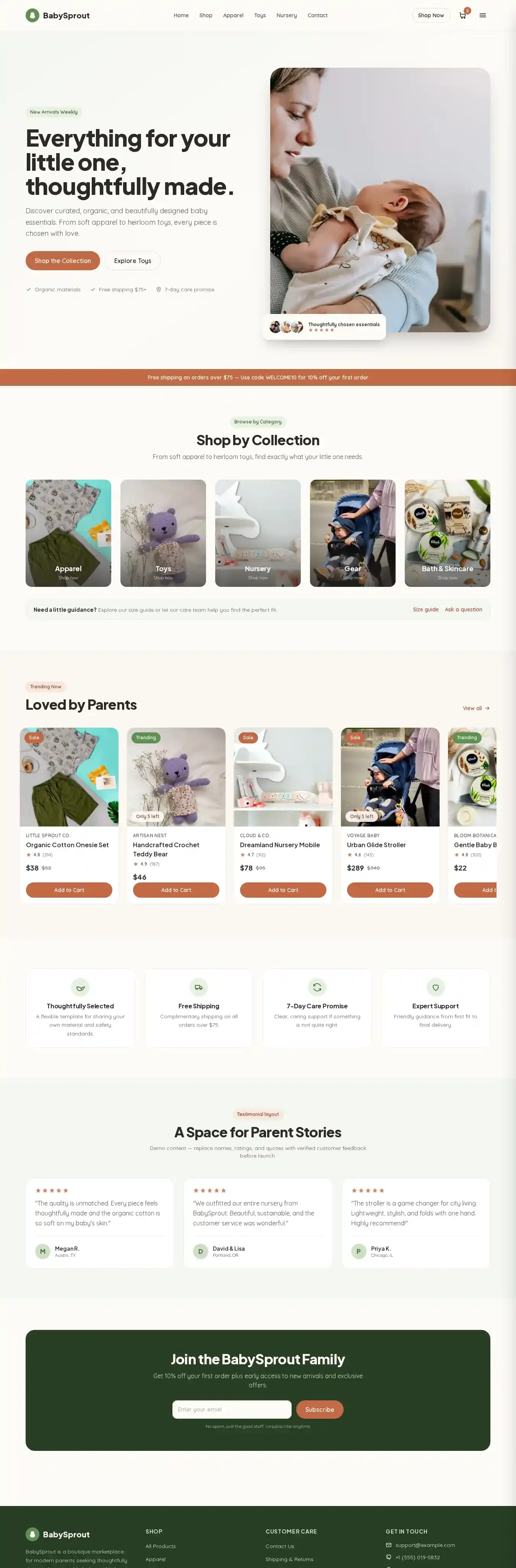 BabySprout home page on desktop