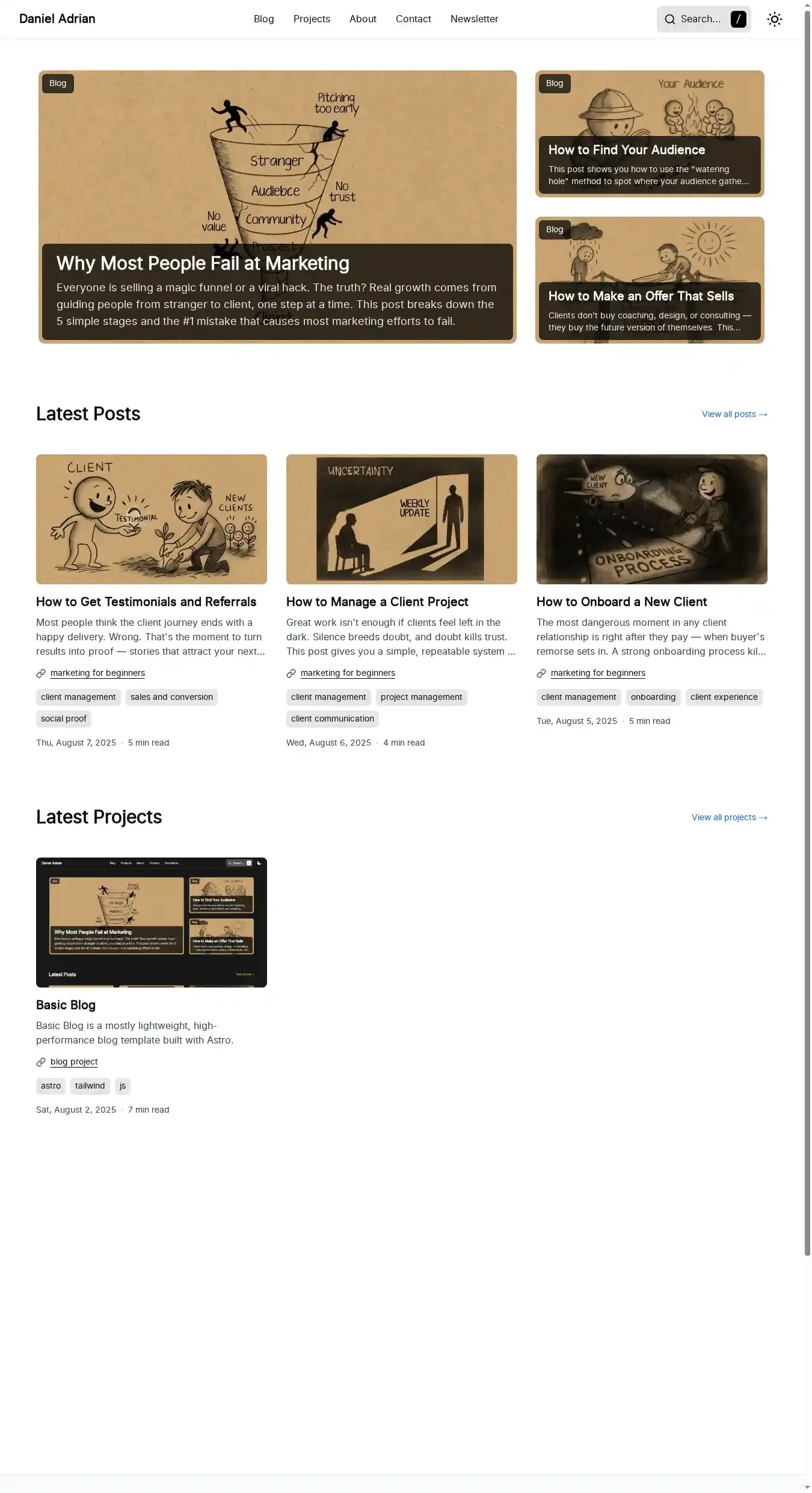 Basic Blog home page on desktop