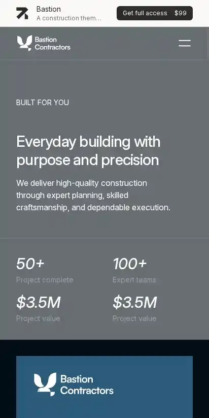 Bastion - Astro + EmDash home page on mobile
