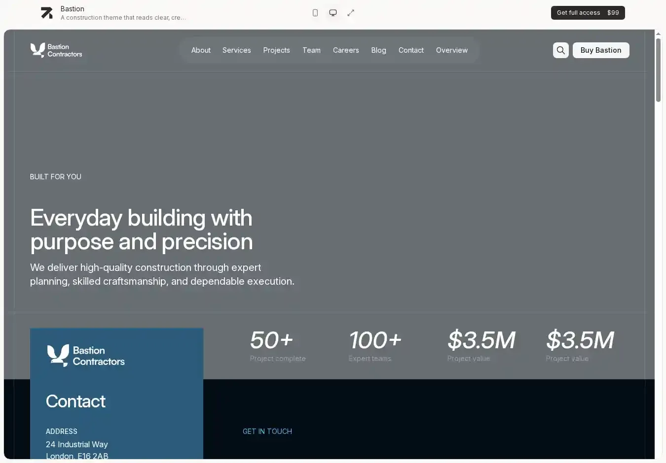 Bastion Astro + Sanity CMS home page on desktop