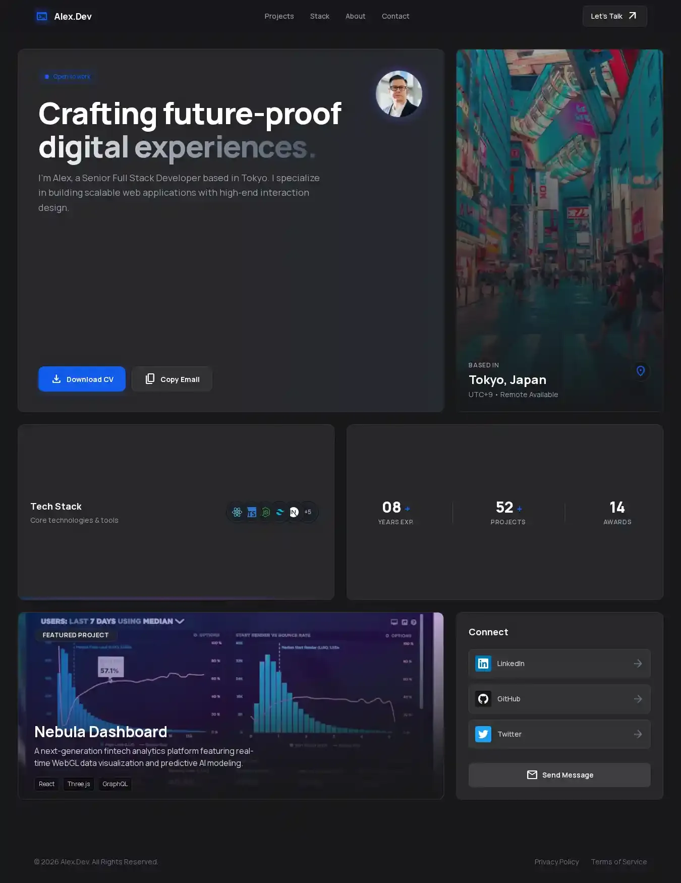 Bento Cyber Portfolio home page on desktop