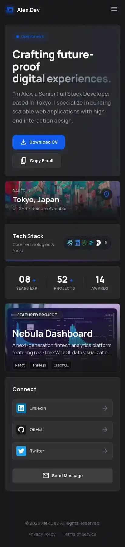 Bento Cyber Portfolio home page on mobile