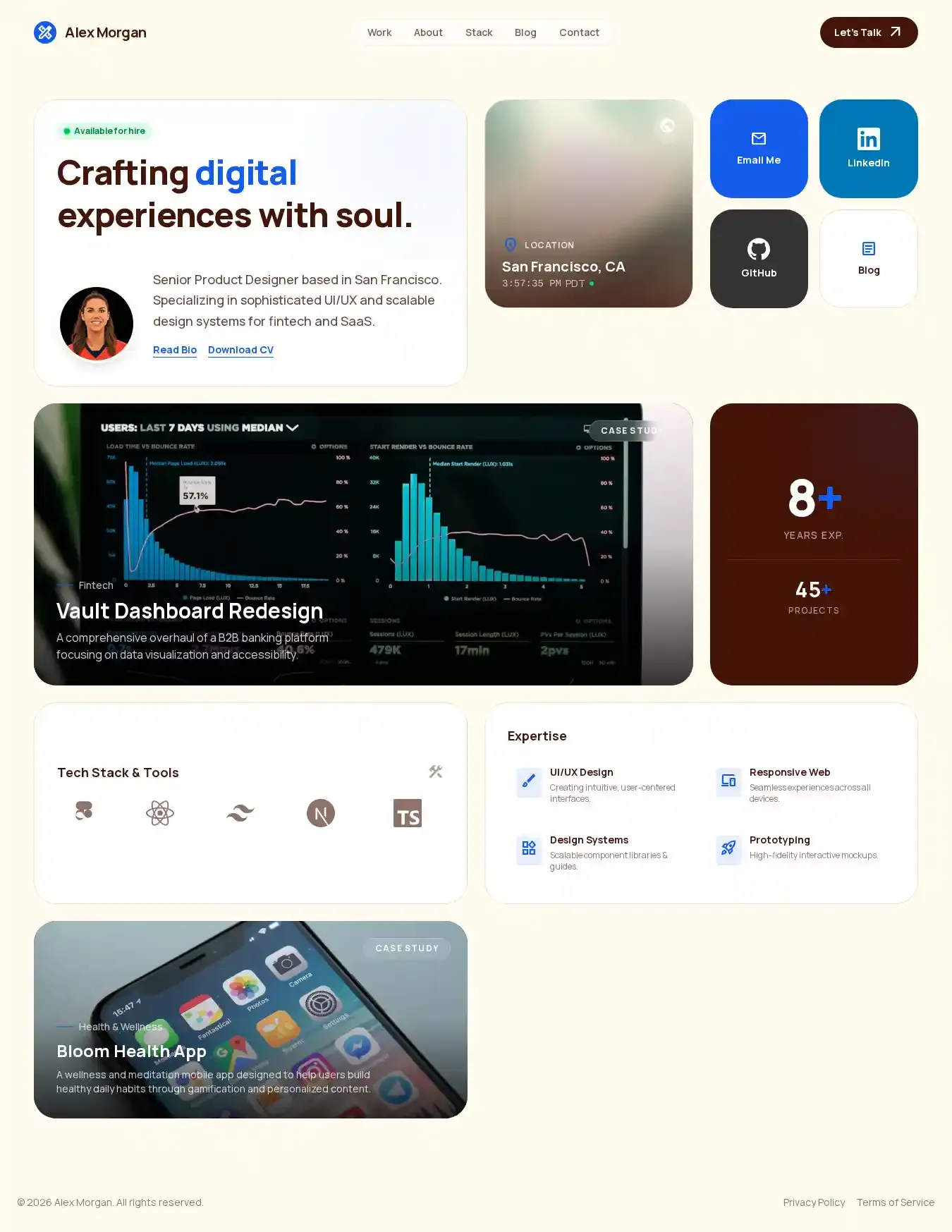BentoFolio home page on desktop