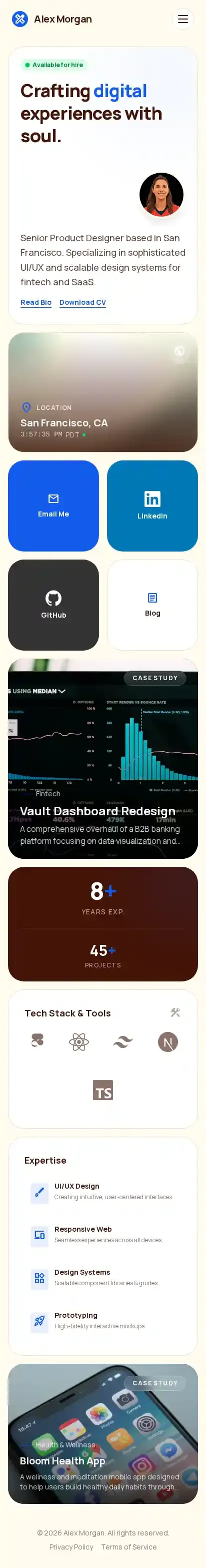 BentoFolio home page on mobile
