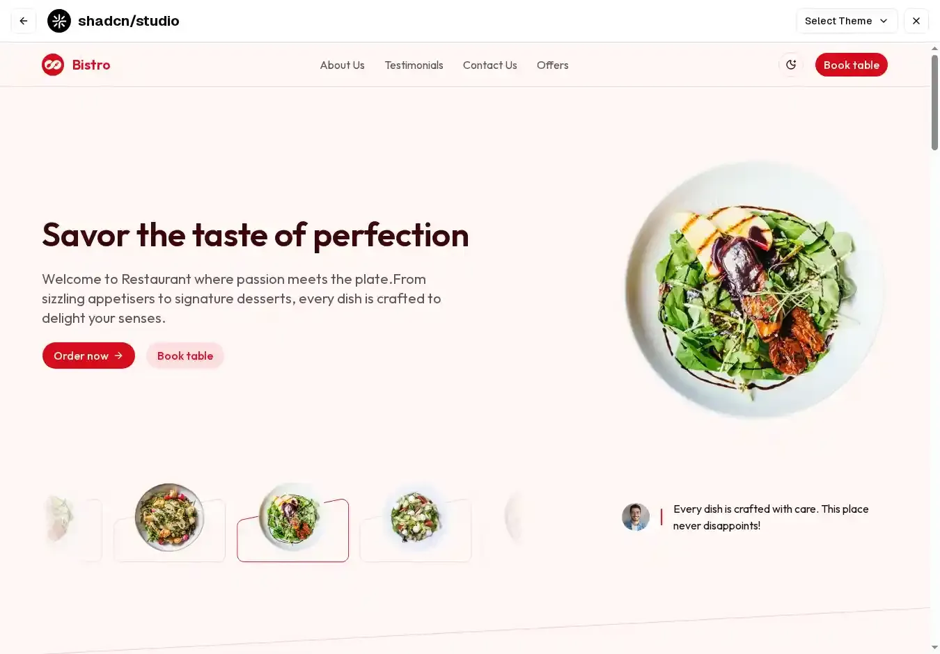 Bistro home page on desktop