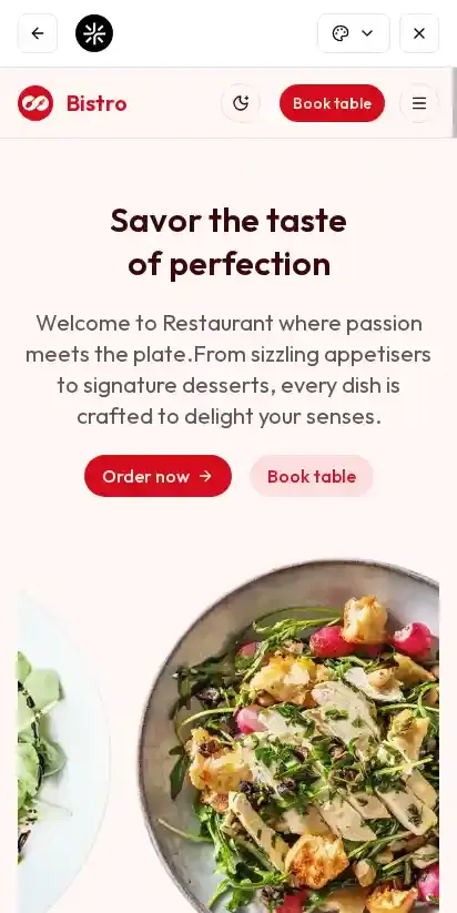 Bistro home page on mobile