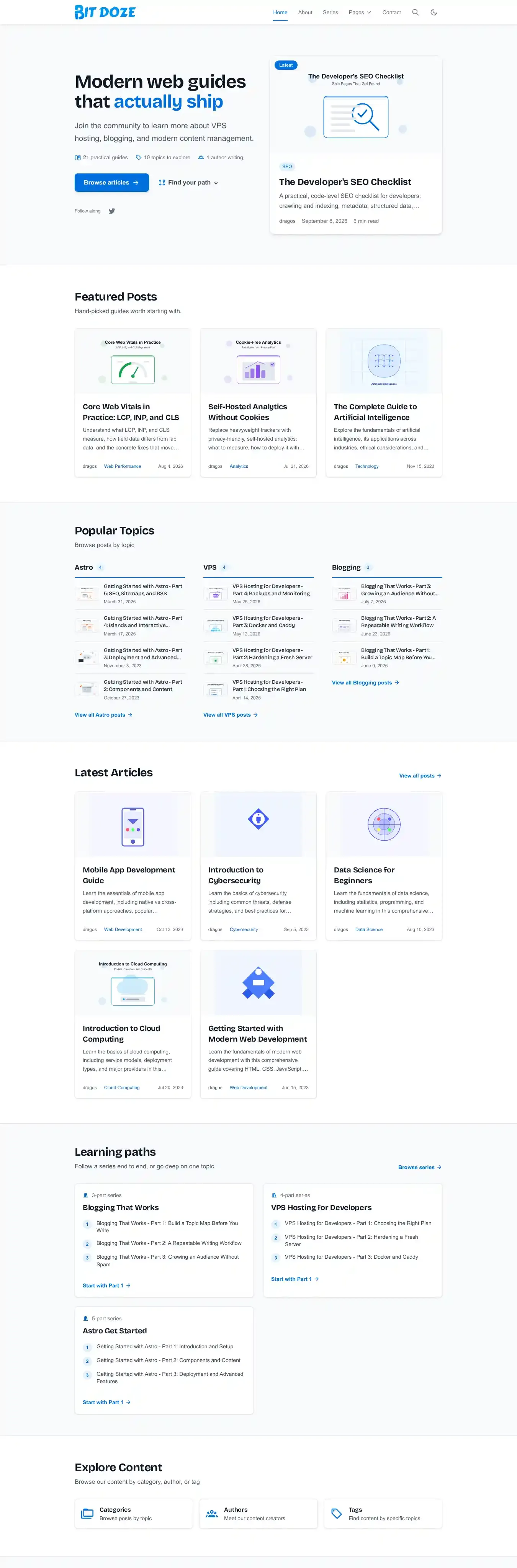BitDoze home page on desktop