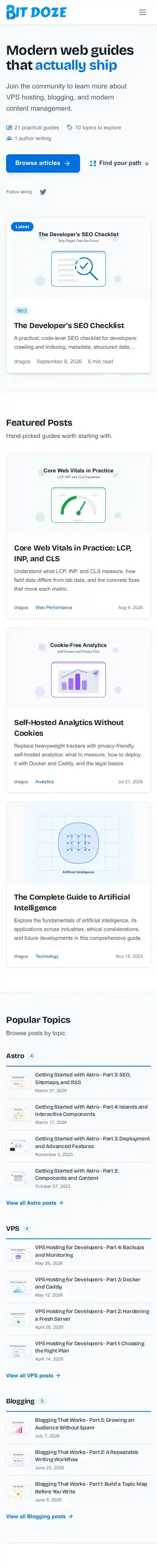 BitDoze home page on mobile