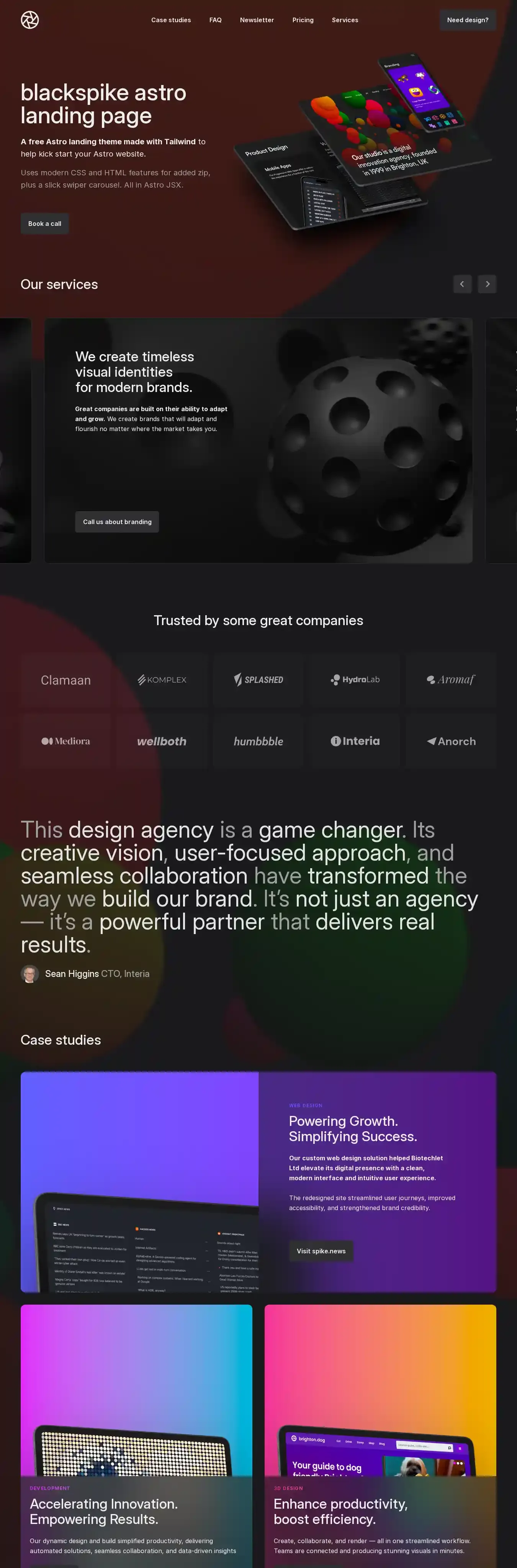blackspike astro landing page home page on desktop