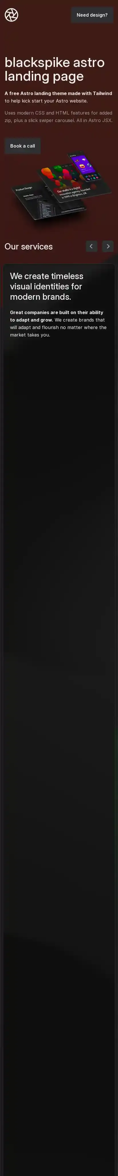 blackspike astro landing page home page on mobile