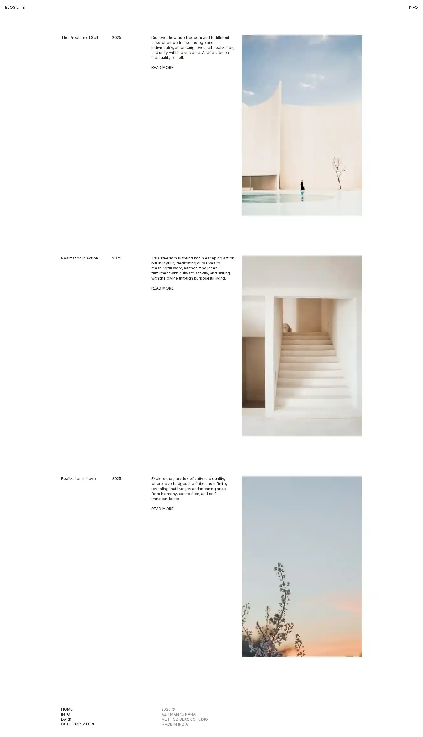 Blog Lite home page on desktop