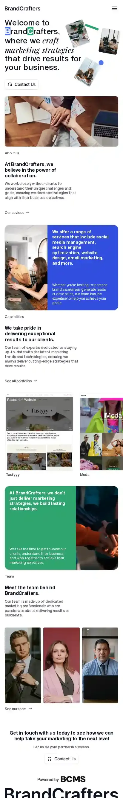 BrandCrafters - agency website home page on mobile