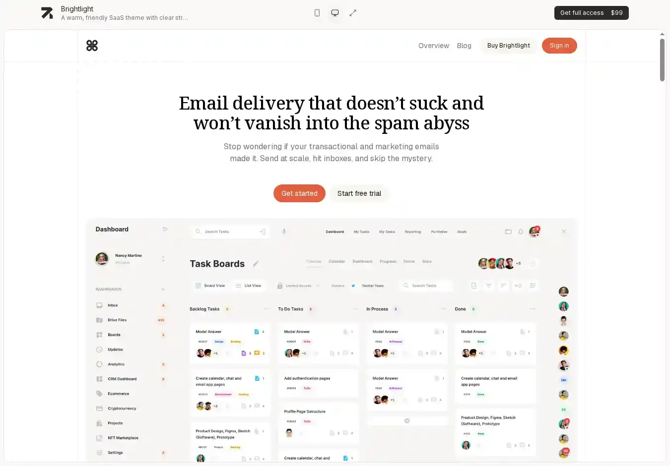 Brightlight Astro + EmDash CMS home page on desktop