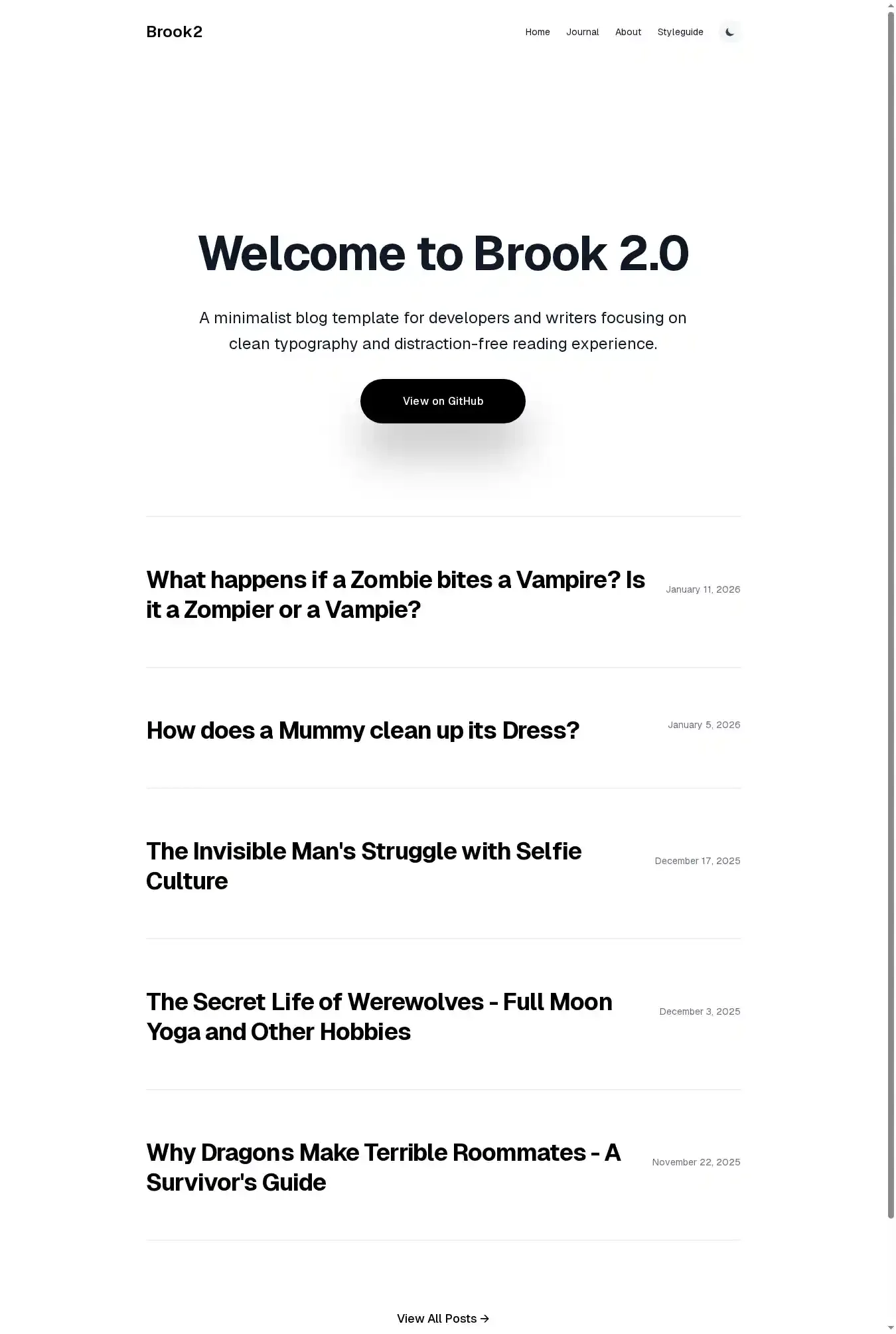 Brook 2 home page on desktop