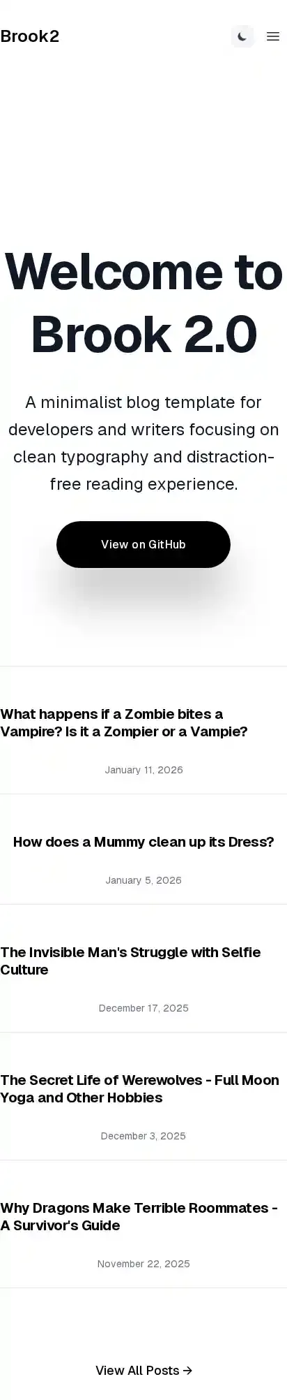 Brook 2 home page on mobile