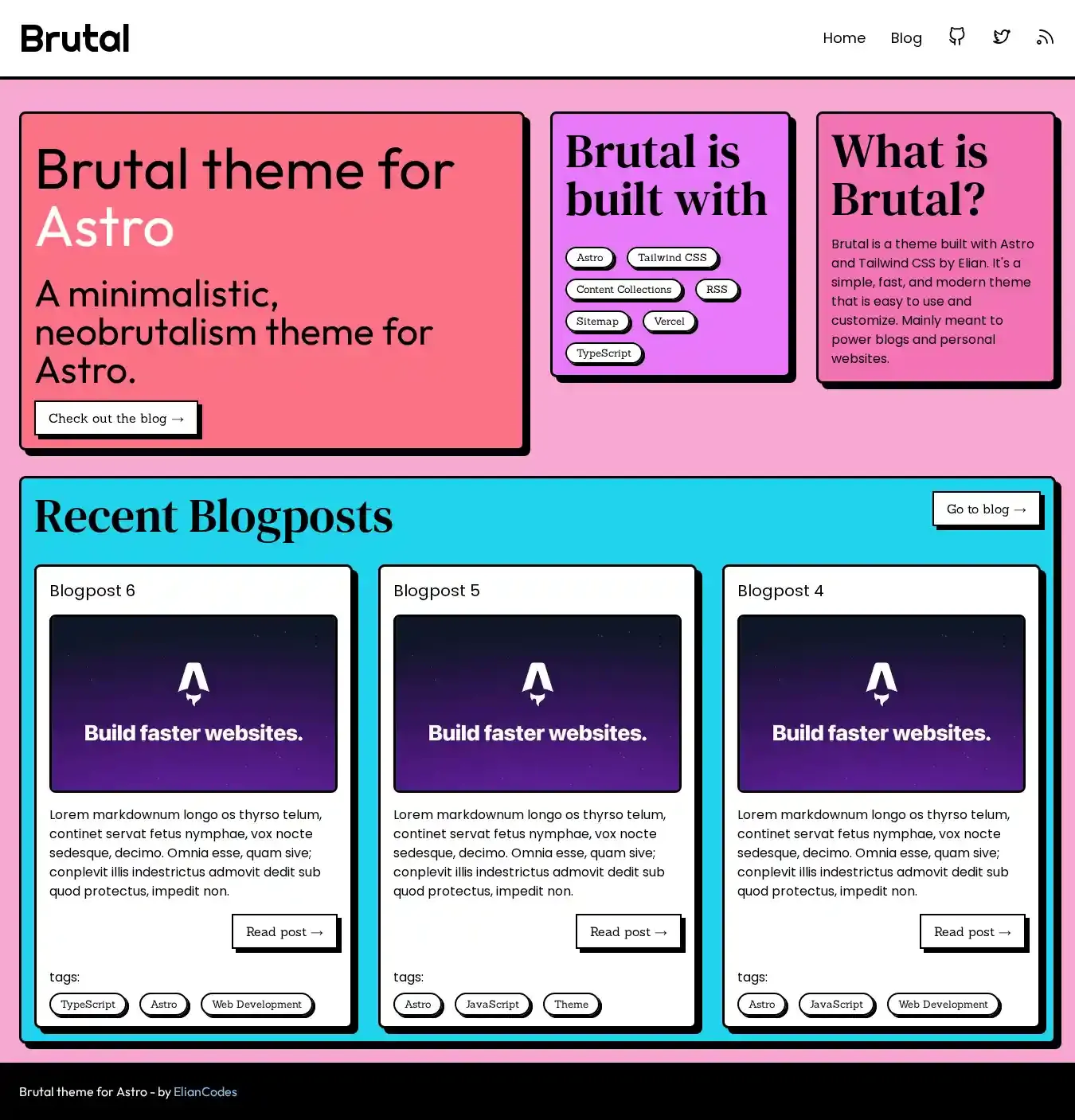 Brutal home page on desktop