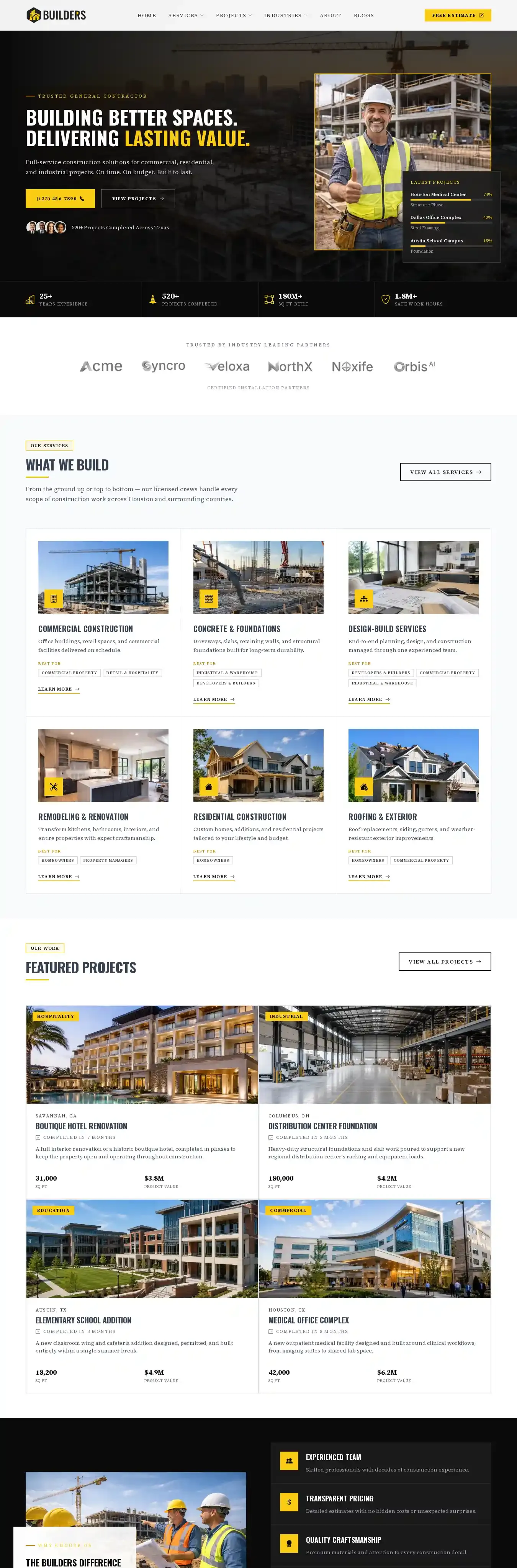 Builders home page on desktop