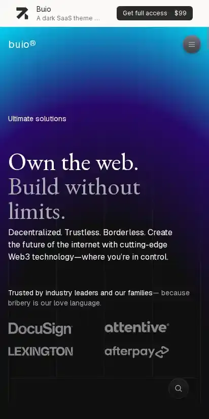 Buio - Astro + EmDash CMS home page on mobile