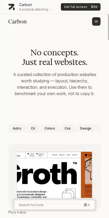 Carbon Astro + Sanity CMs home page on mobile