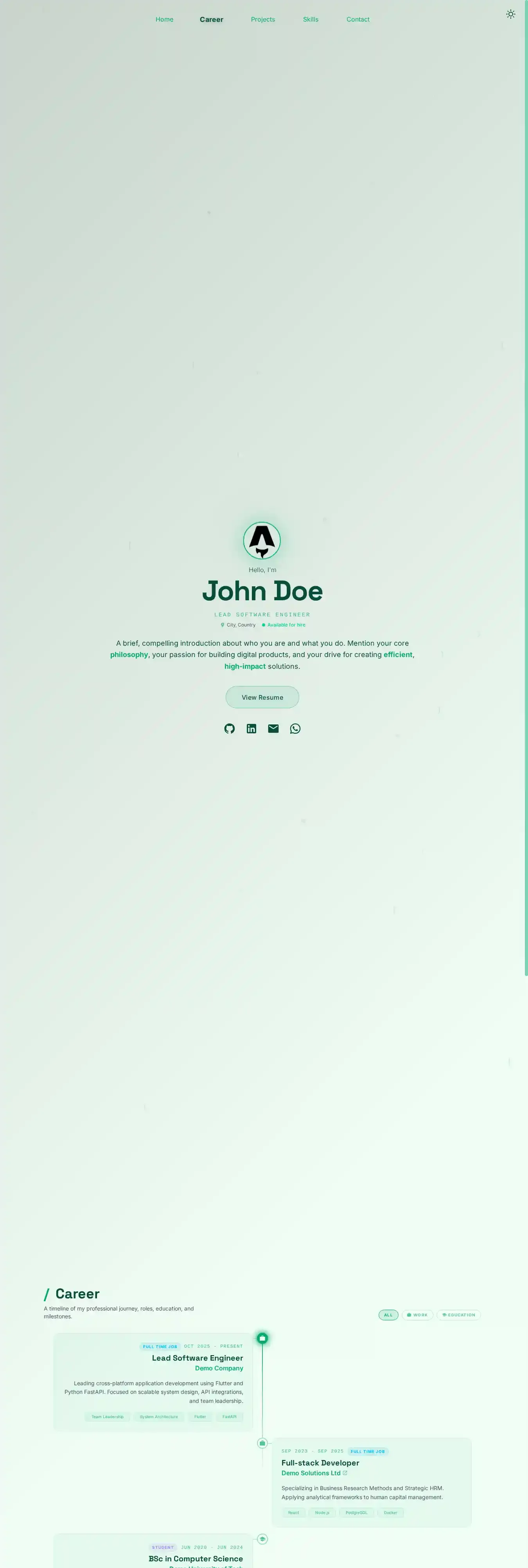 Career Portfolio: Data-Driven Astro SSG home page on desktop