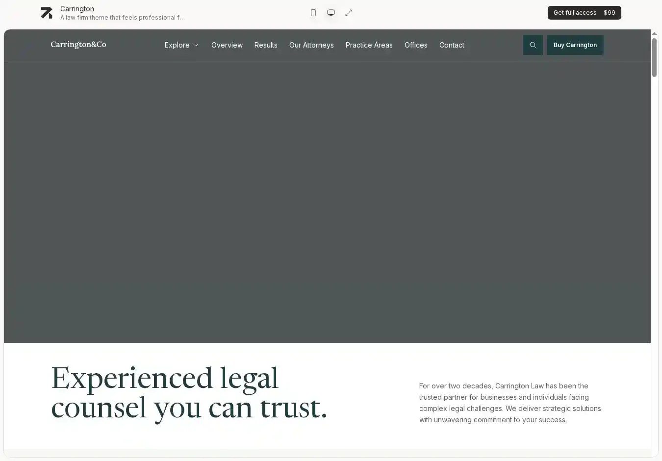 Carrington Astro + Sanity CMS home page on desktop