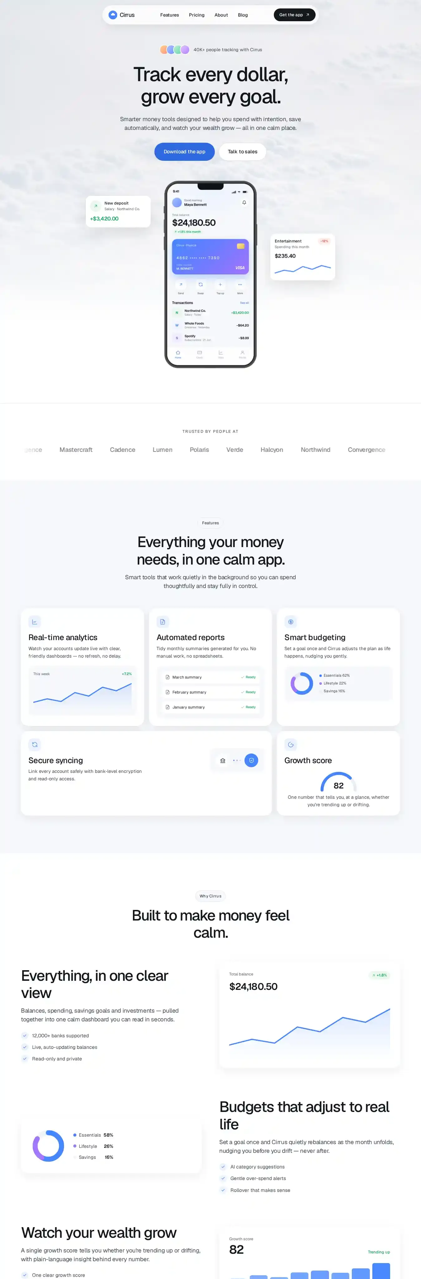 Cirrus home page on desktop