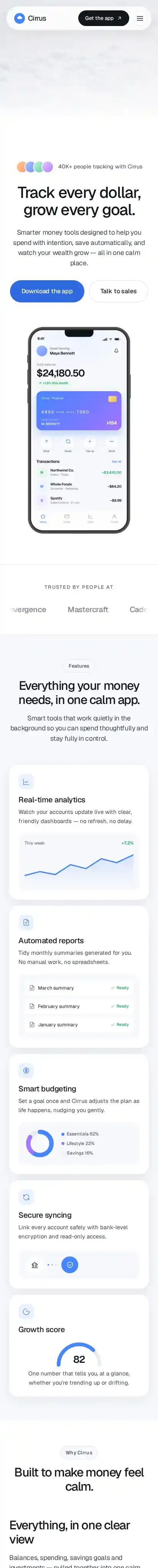 Cirrus home page on mobile