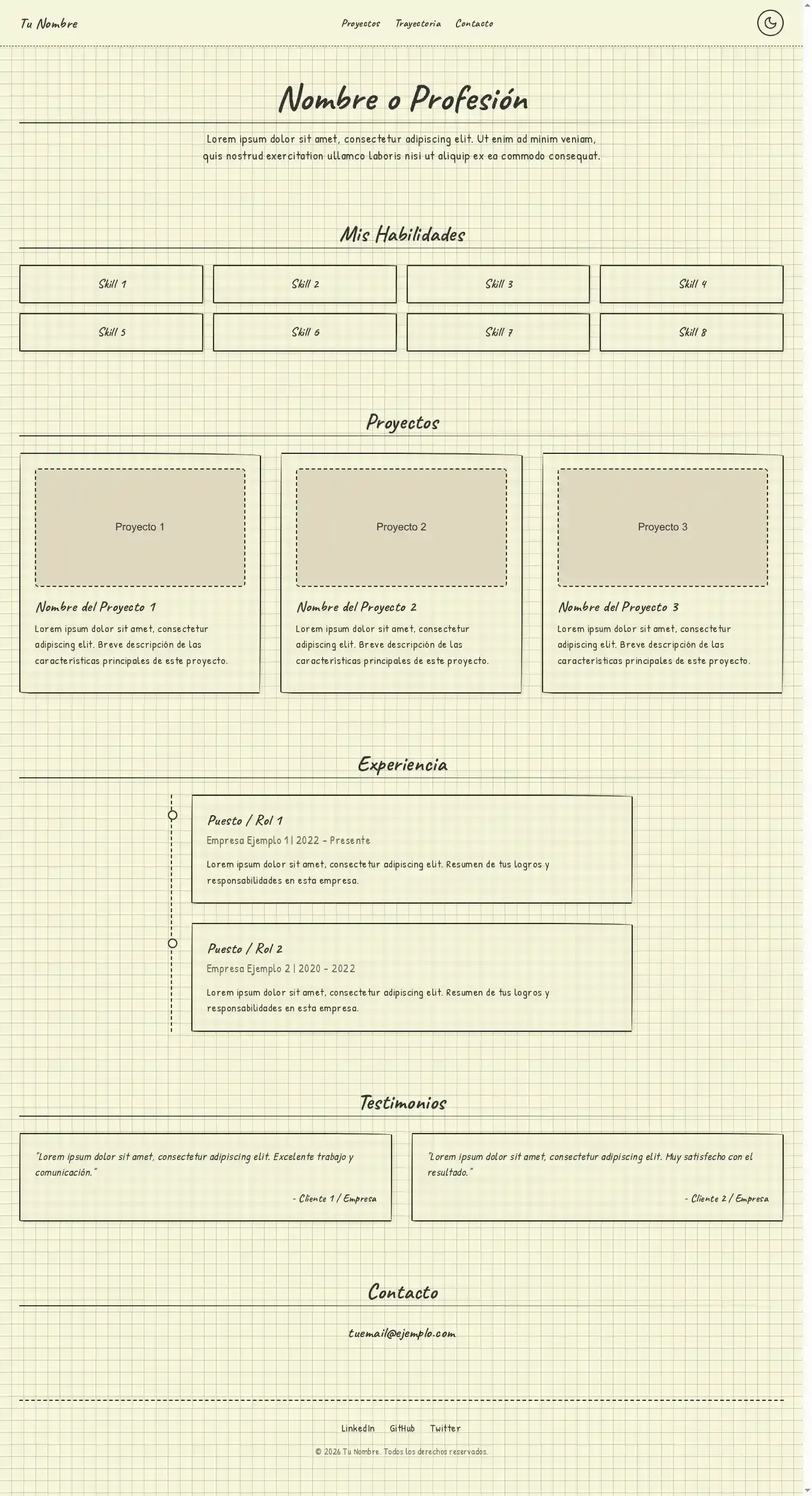 Classic Notebook Portfolio home page on desktop