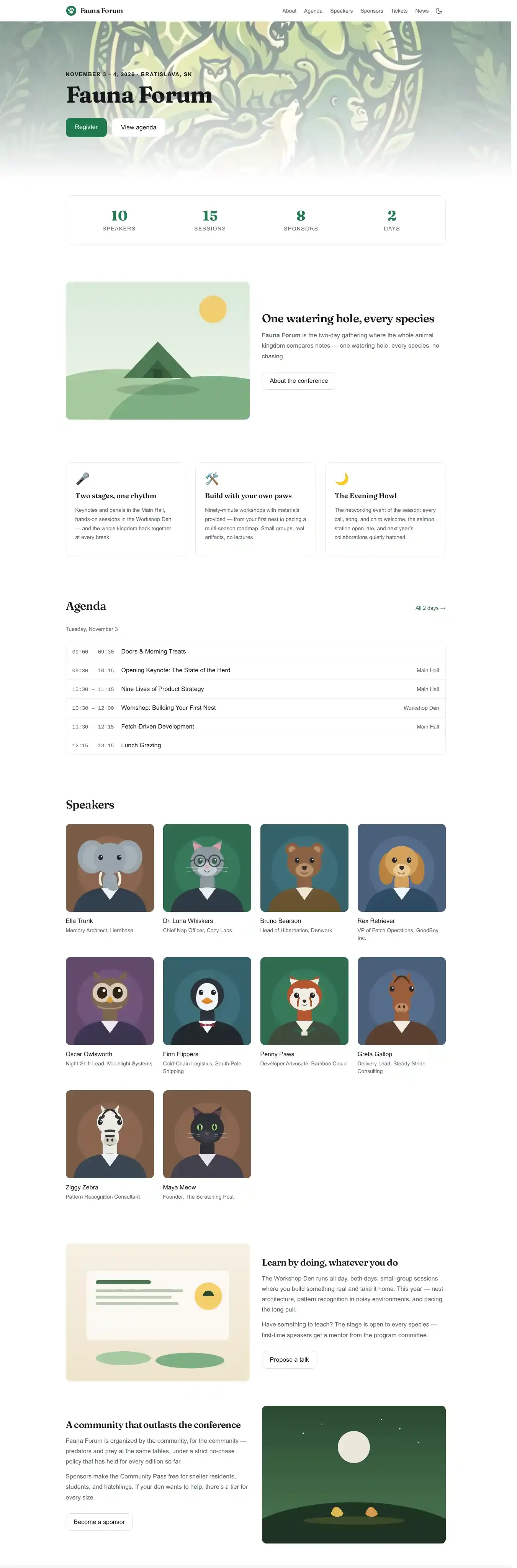 Cloomba Conference home page on desktop