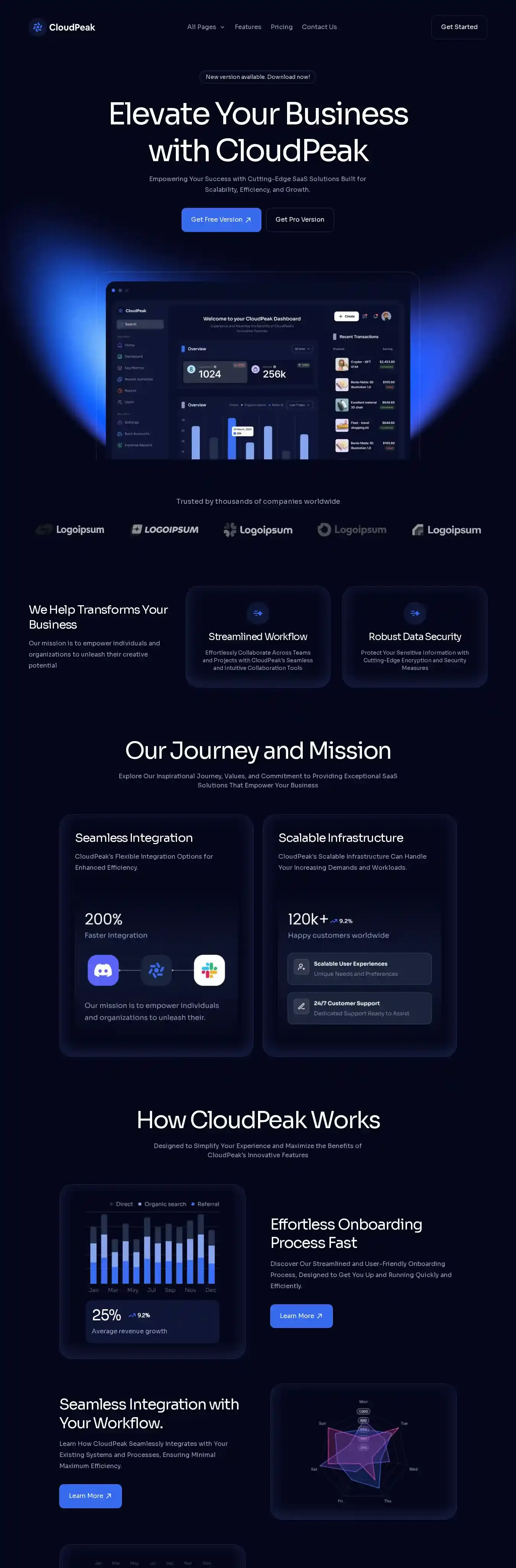 Cloudpeak Astro home page on desktop