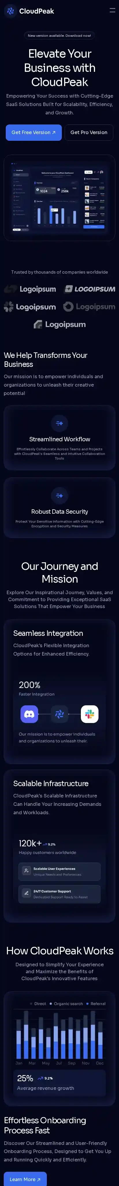 Cloudpeak Astro home page on mobile
