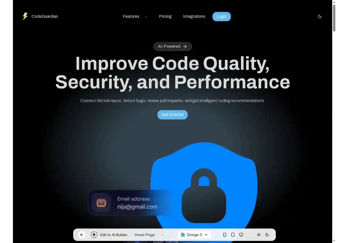 CodeGuardian home page on desktop