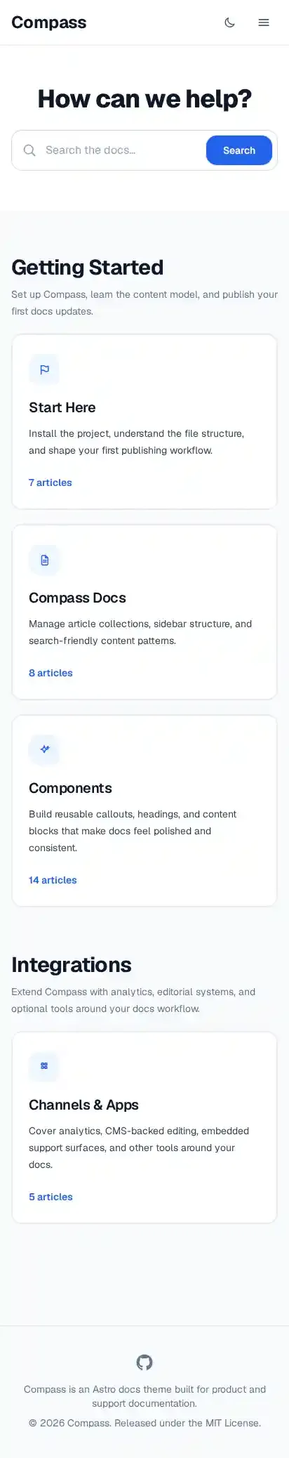 Compass home page on mobile