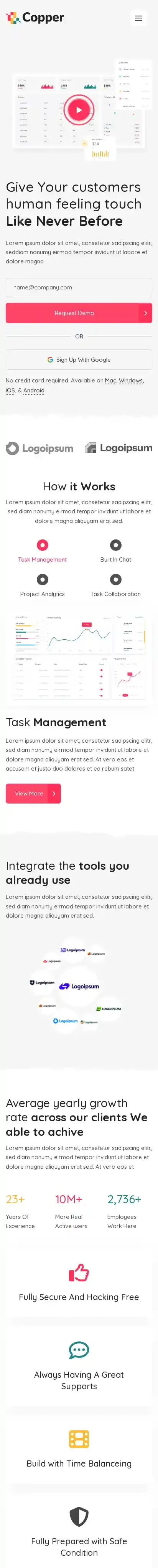 Copper Astro home page on mobile