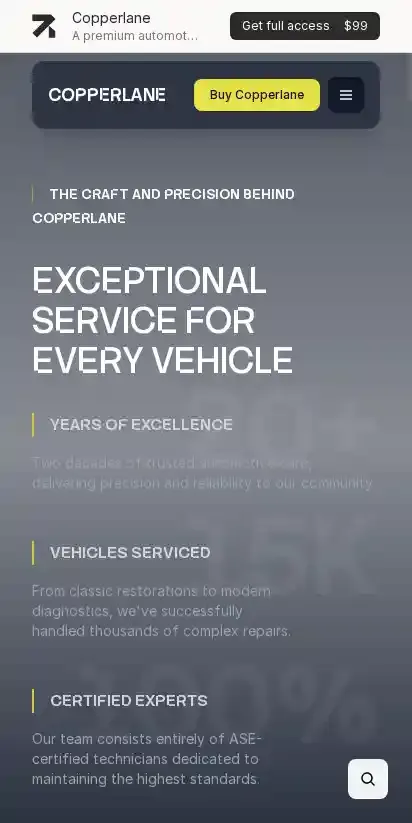 Copperlane Astro + Sanity CMS home page on mobile
