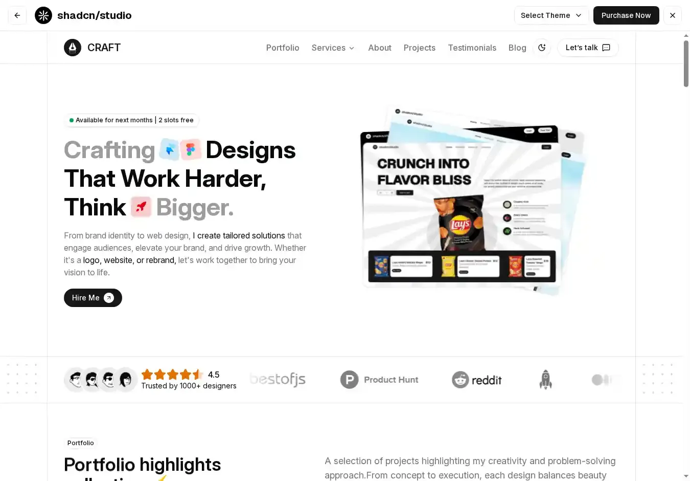 Craft home page on desktop