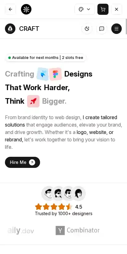 Craft home page on mobile