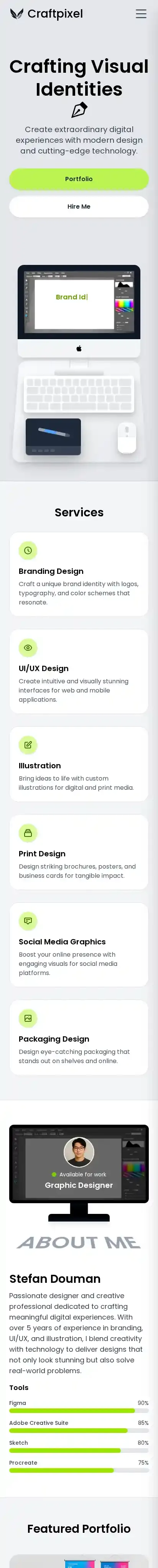 Craftpixel - Portfolio for Graphic Designer home page on mobile