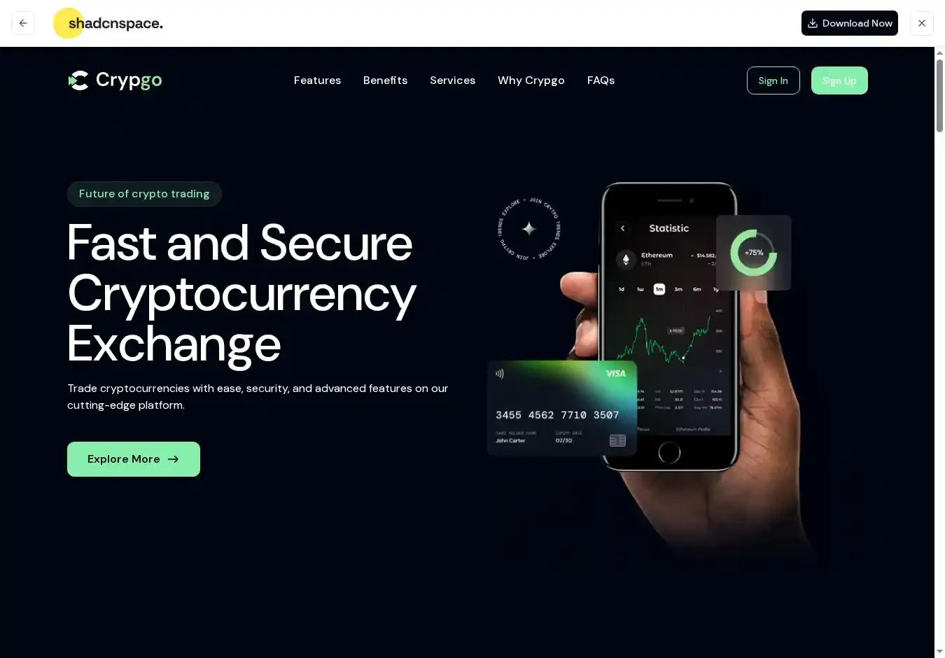 Crypgo home page on desktop
