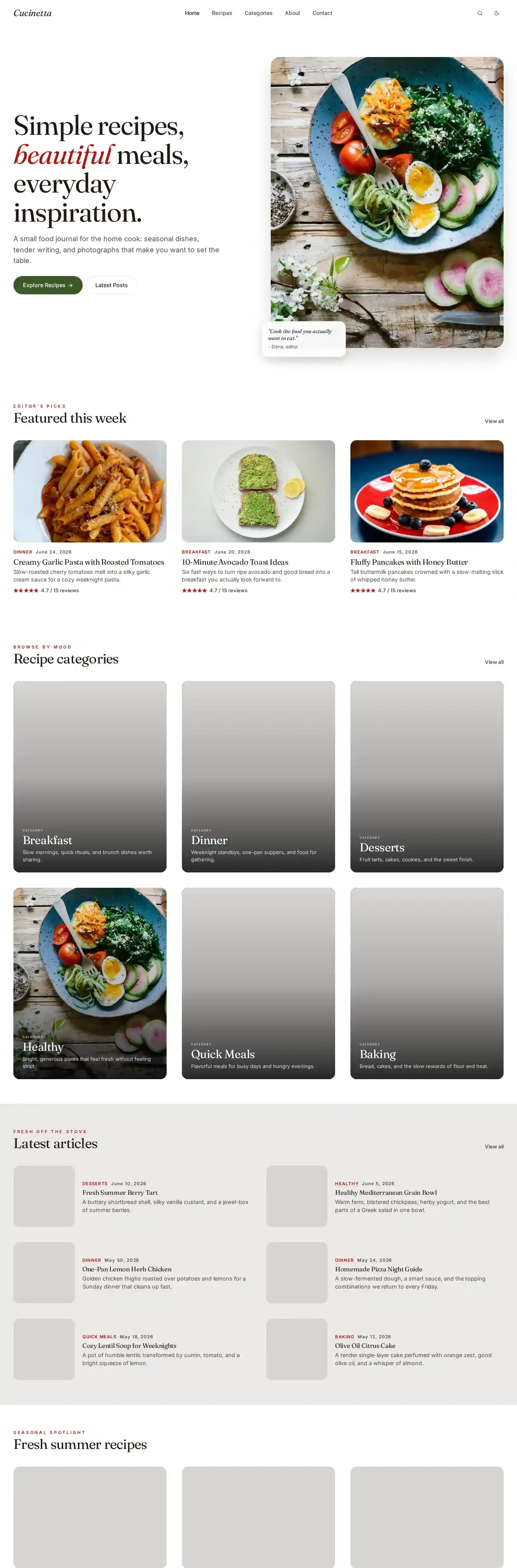 Cucinetta home page on desktop