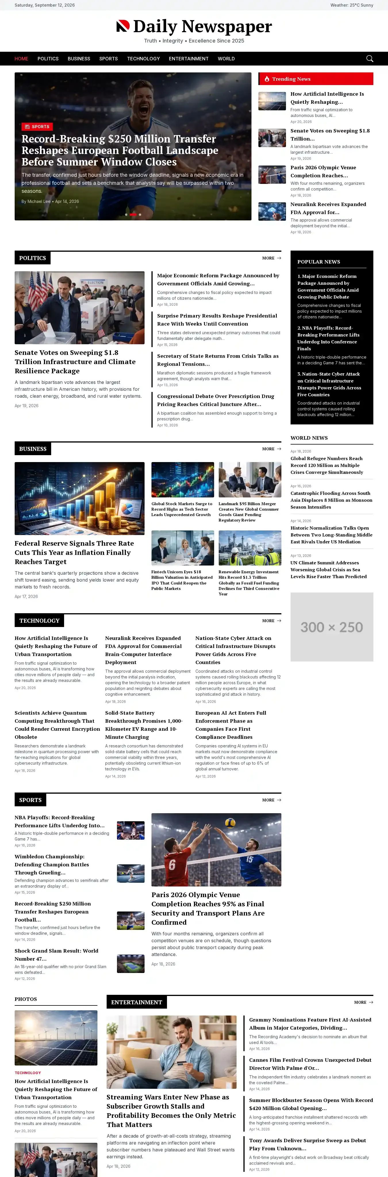 Daily home page on desktop