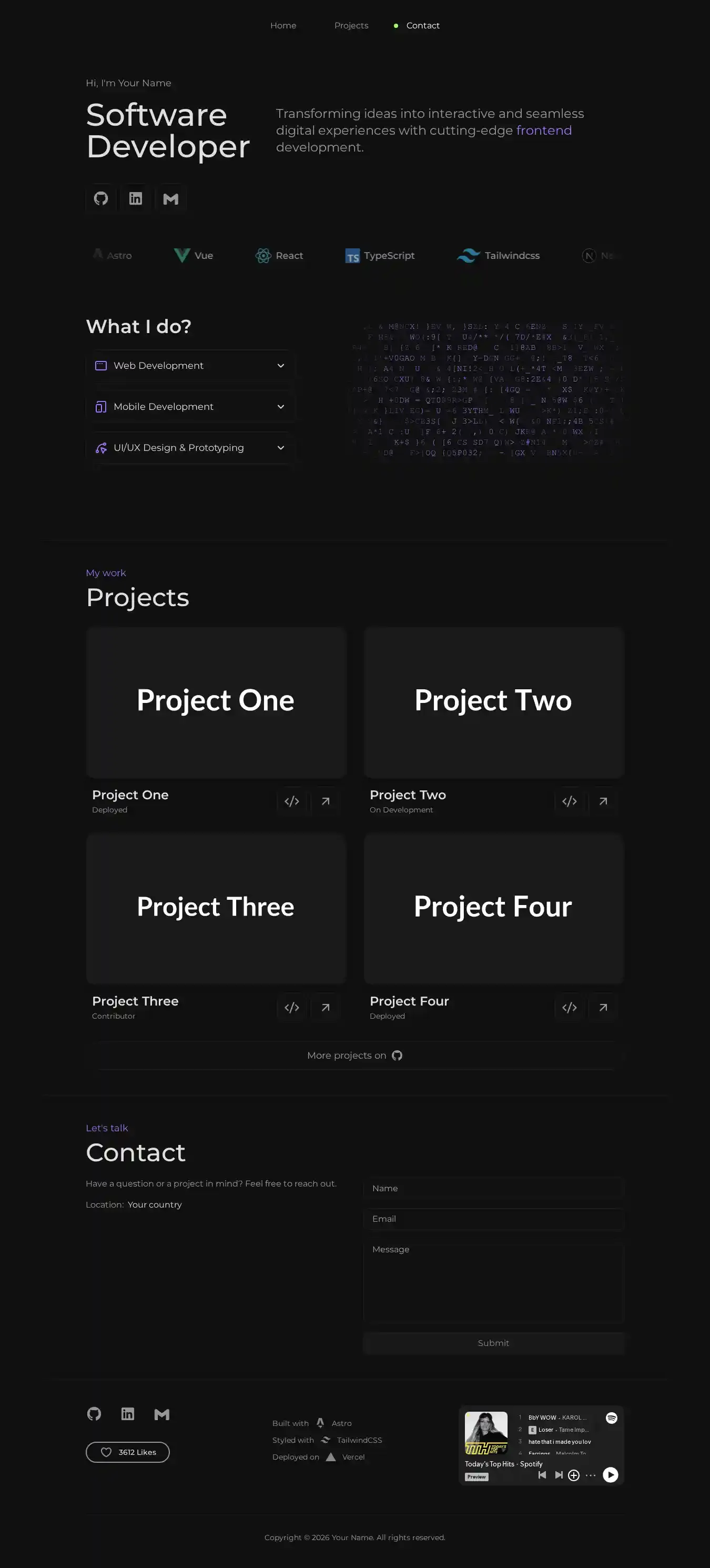 Darkminimal home page on desktop