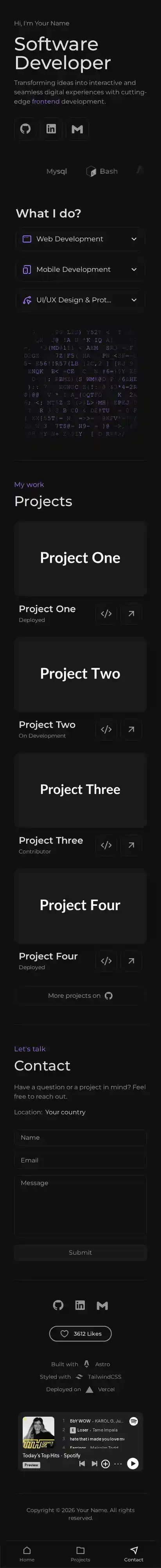 Darkminimal home page on mobile