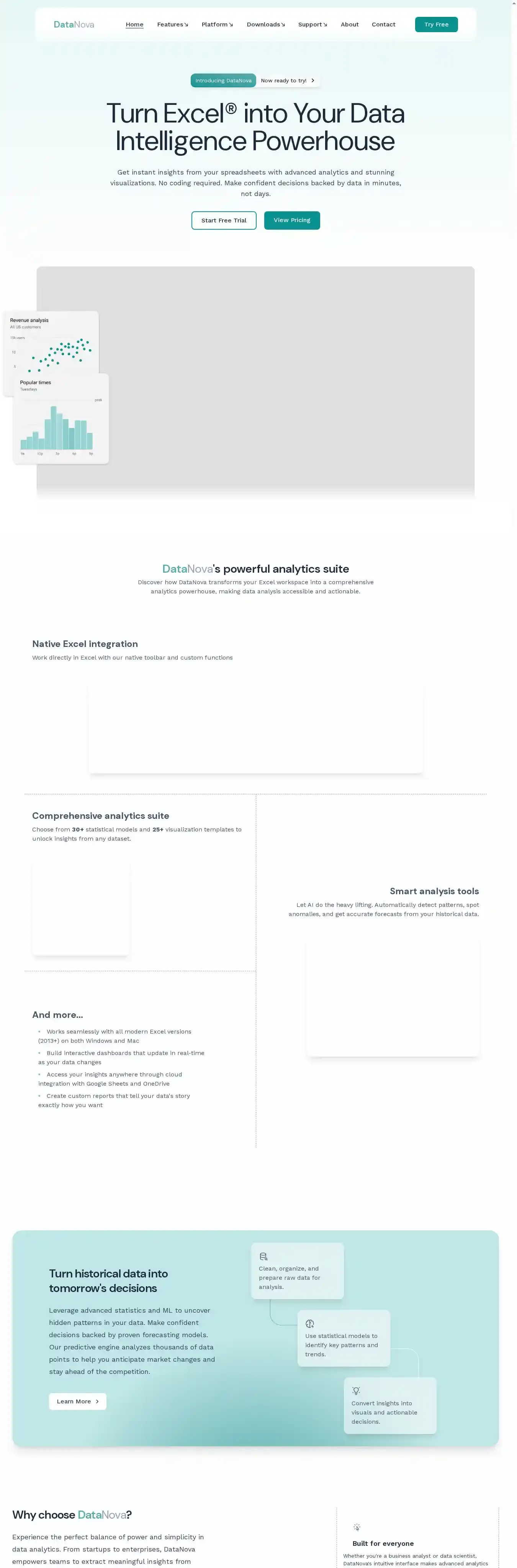 DataNova home page on desktop