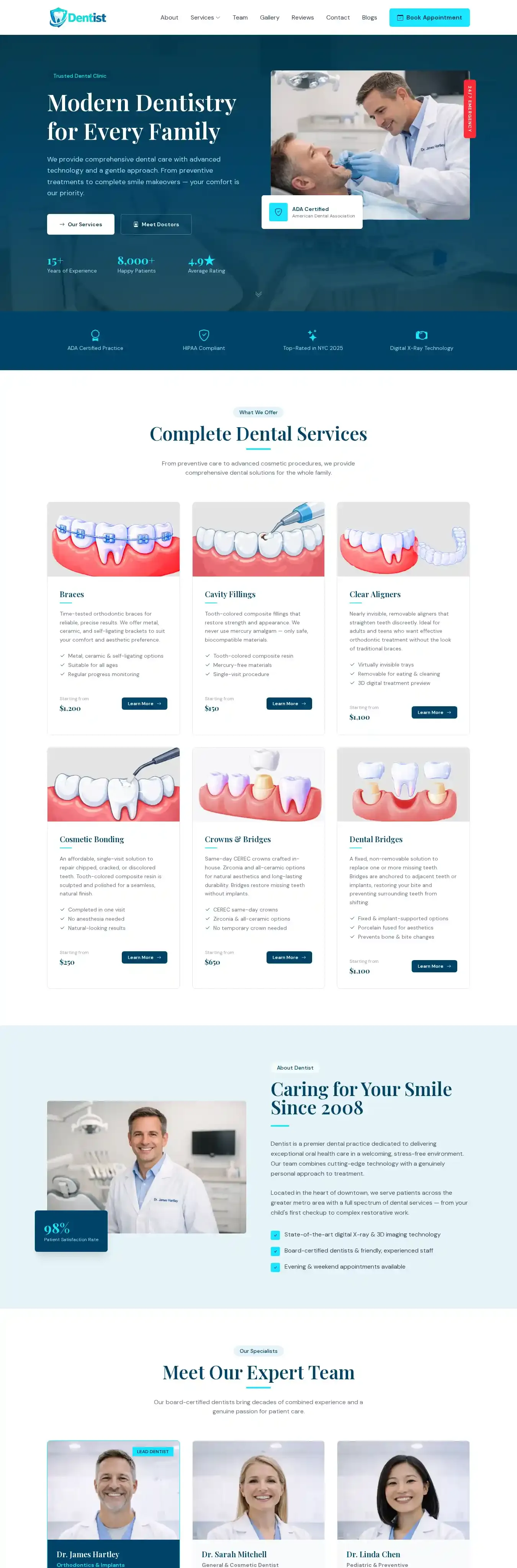 Dentist home page on desktop