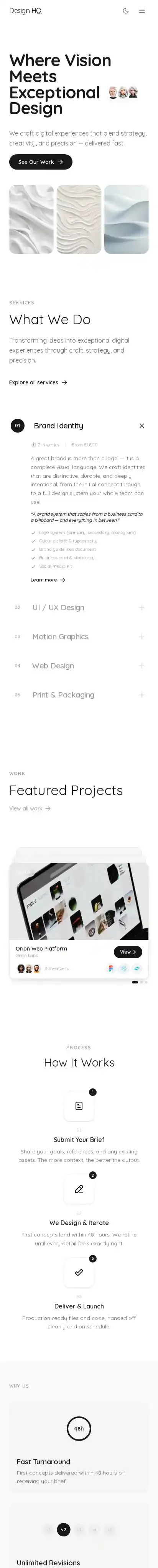 Design HQ — Studio Agency home page on mobile