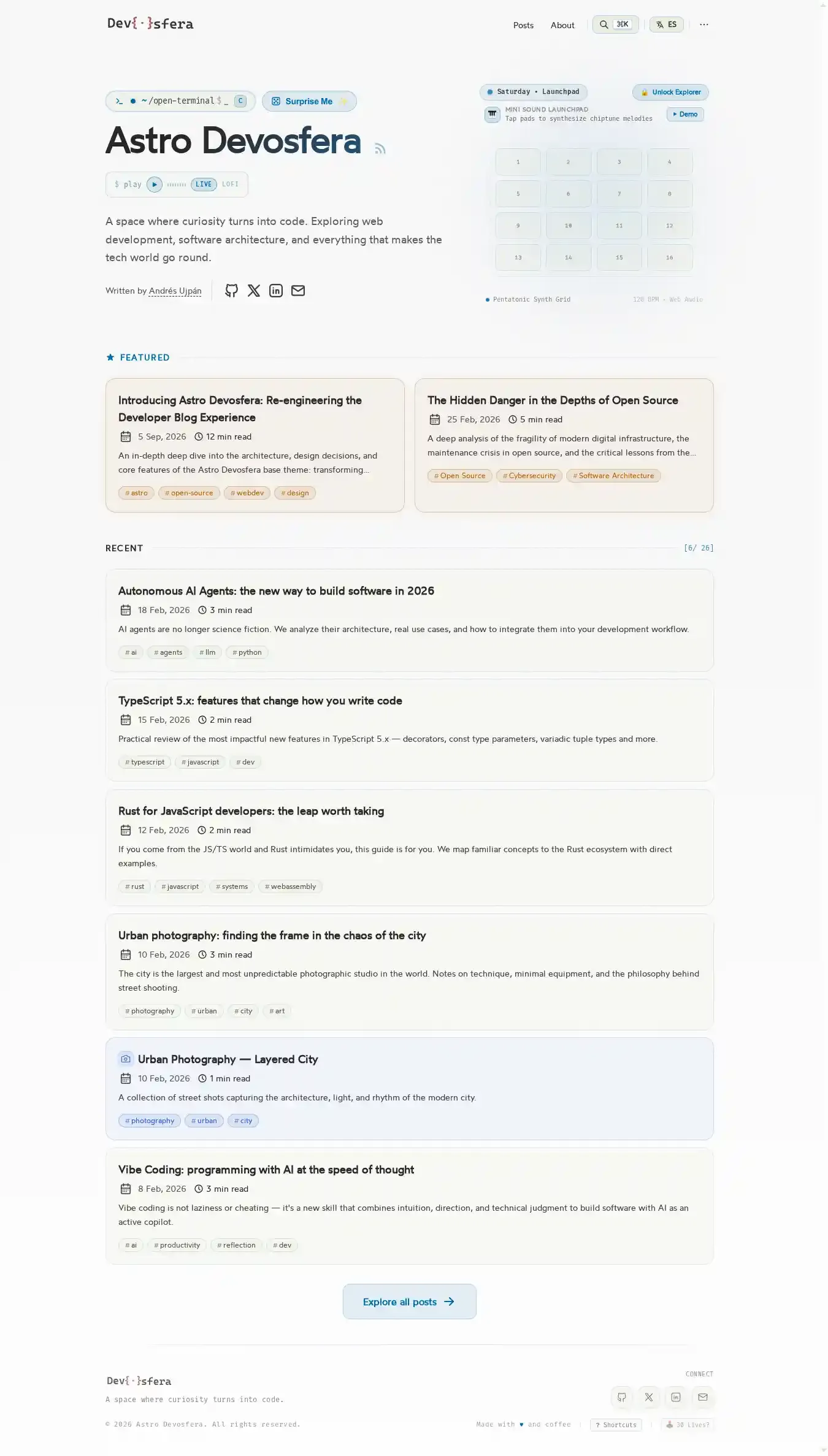 Devosfera home page on desktop